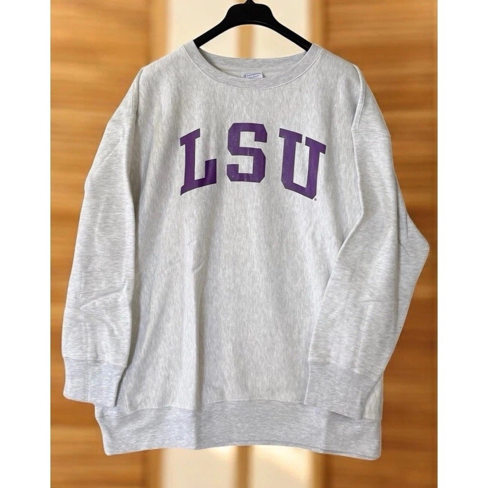 Champion LSU Sweatshirt Mens 4XL Reverse Weave Fleece Gray Purple Crewneck